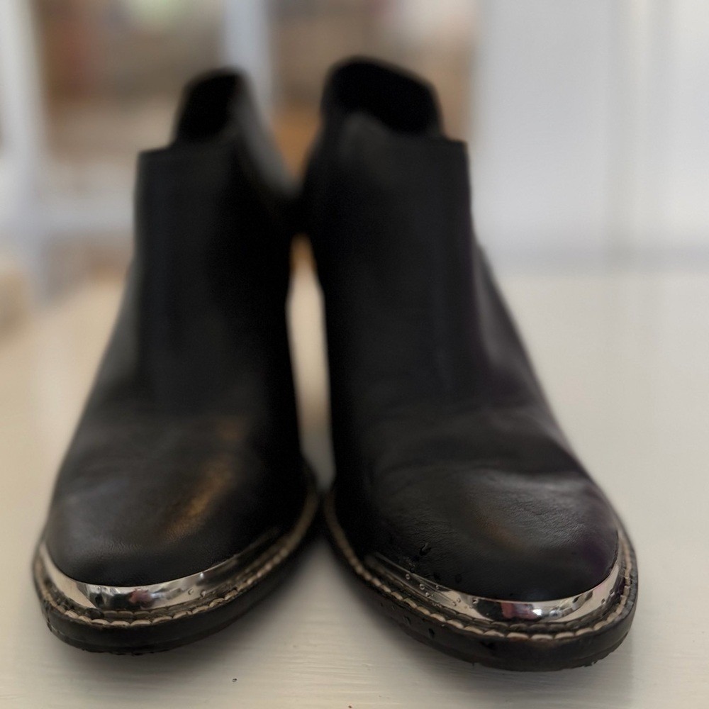 DV by Dolce Vita Black Leather Chelsea Booties with Silver Trim